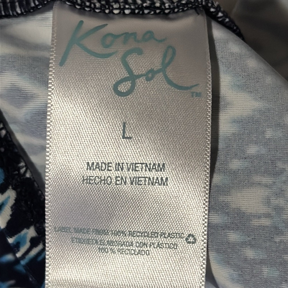 Kona Sol blue & white swim suit top. Size L - Picture 5 of 5